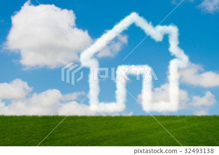 House in the sky made of clouds - 3d rendering 32493138