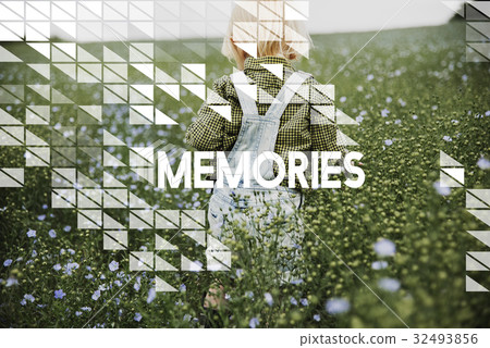 Memories word on young boy outdoors 32493856