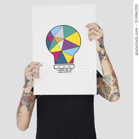 Hands holding banner network graphic overlay 32494209