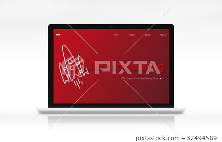 Network connection graphic overlay background on laptop screen 32494589