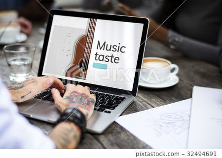 Music concept on a device screen 32494691