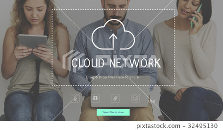 People Using Technology Digital Device with Cloud Computing Icon Graphic People Using Technology Digital Device with Cloud Computing Icon Graphic 32495130