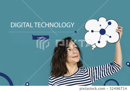 Woman connected by global network communication technology 32496714