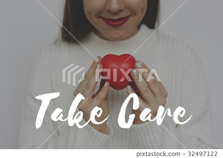 Woman Holding Heart Love Amor Affection Word Graphic 32497122