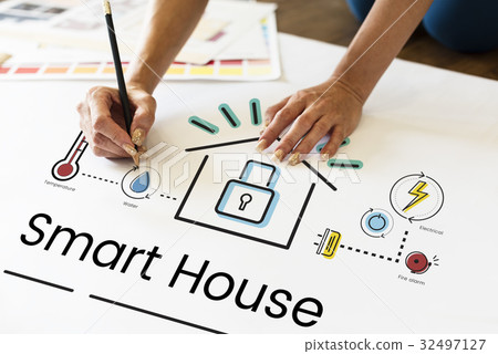 Illustration of smart house invention automation technology Illustration of smart house invention automation technology 32497127