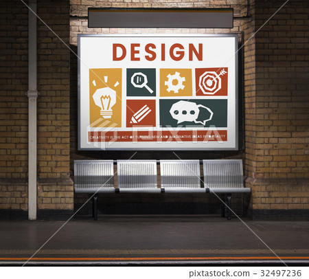 Different creative icons posted in a subway station Different creative icons posted in a subway station 32497236