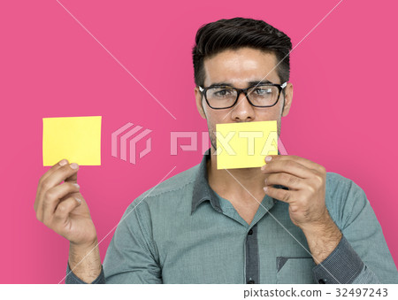 A man with post-it on his mouth A man with post-it on his mouth 32497243