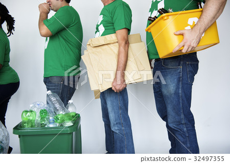 Ecology group of people smiling and cleaning 32497355