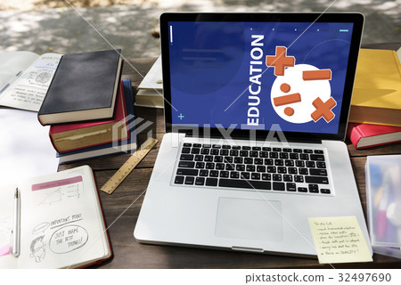 Illustration of mathematics solution lessons on laptop learning technology Illustration of mathematics solution lessons on laptop learning technology 32497690