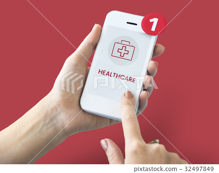 Healthcare concept on a device screen Healthcare concept on a device screen 32497849