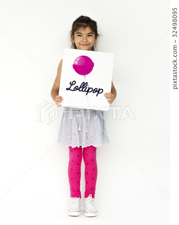 Girl with illustration of sweet candy lollipop Girl with illustration of sweet candy lollipop 32498095