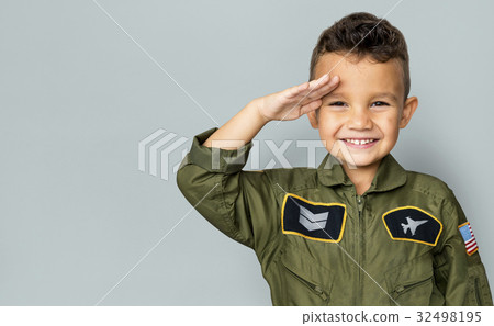 Little boy with pilot dream job salute and smiling 32498195