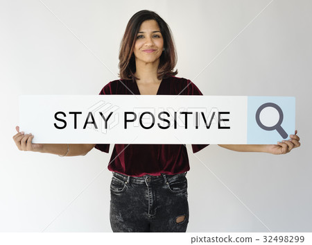 Woman holding banner network graphic overlay Woman holding banner network graphic overlay 32498299
