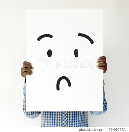 Illustration of confuse stunned face on banner 32499381