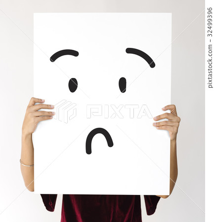 Illustration of confuse stunned face on banner Illustration of confuse stunned face on banner 32499396