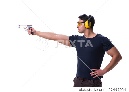 Man doing sport shooting from gun isolated on Man doing sport shooting from gun isolated on 32499934