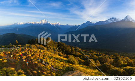 The alpine landscape from poon hill, Nepal. 32502109