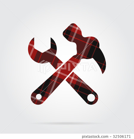 red, black tartan icon - claw hammer with spanner red, black tartan icon - claw hammer with spanner 32506171