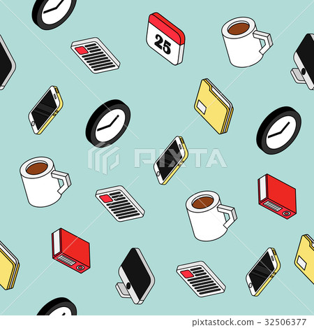 Office flat outline isometric pattern 32506377