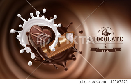 Vector 3D splashes of melted chocolate and milk Vector 3D splashes of melted chocolate and milk 32507371