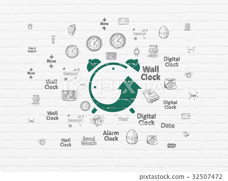 Time concept: Alarm Clock on wall background Time concept: Alarm Clock on wall background 32507472