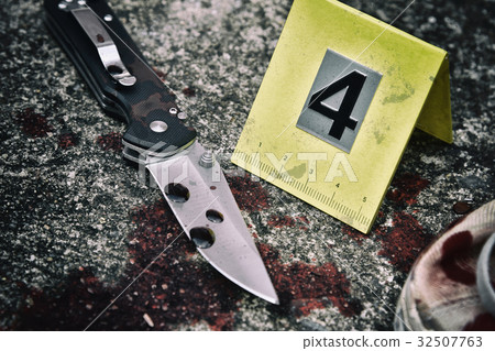 Crime scene investigation, Bloody knife. 32507763