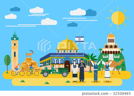 Illustration of Israel landmark and icons, Vector 32508465