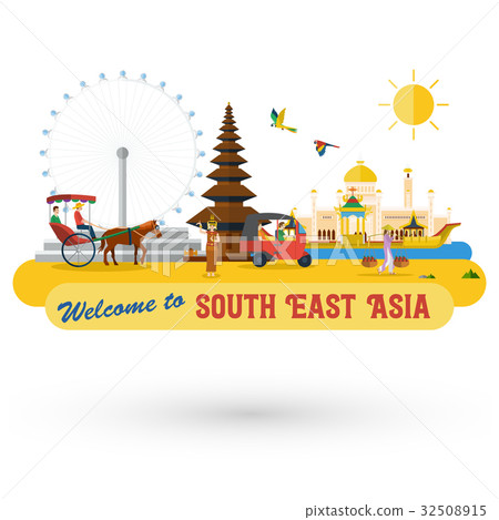 Flat design, South East Asia's landmarks and icons 32508915