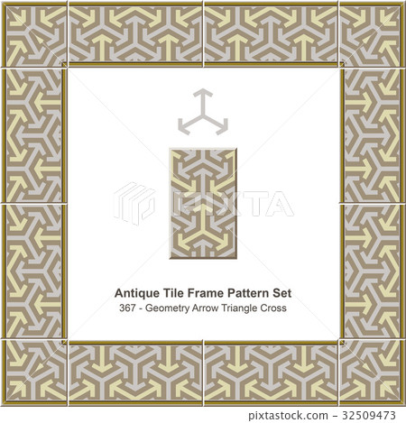 Antique tile frame retro pattern set 32509473