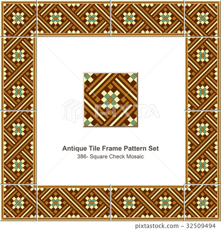 Antique tile frame retro pattern set 32509494