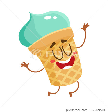 Funny smiling pistachio ice cream character in Funny smiling pistachio ice cream character in 32509501