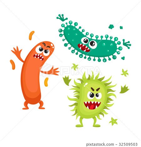Virus, germ, bacteria characters with human faces Virus, germ, bacteria characters with human faces 32509503