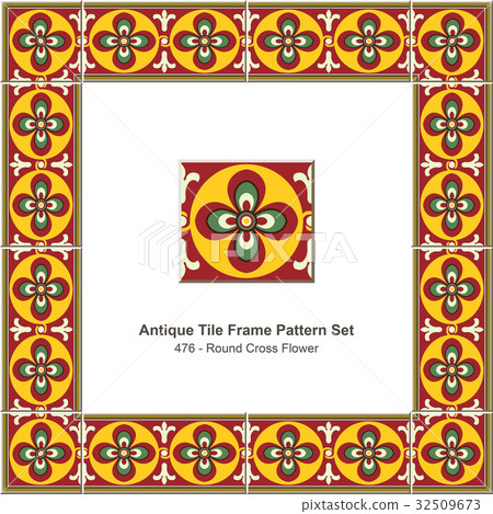 Antique tile frame pattern set Round Cross Flower Antique tile frame pattern set Round Cross Flower 32509673