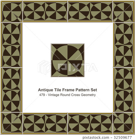 Antique tile frame retro pattern set 32509677