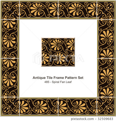Antique tile frame retro pattern set 32509683