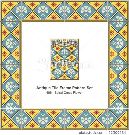 Antique tile frame retro pattern set 32509684