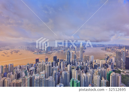 Hong Kong, China city skyline from Victoria Peak. Hong Kong, China city skyline from Victoria Peak. 32512695