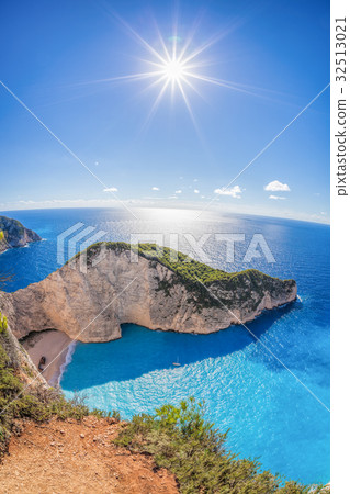 Navagio beach on Zakynthos island in Greece Navagio beach on Zakynthos island in Greece 32513021
