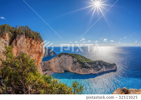 Navagio beach on Zakynthos island in Greece Navagio beach on Zakynthos island in Greece 32513025