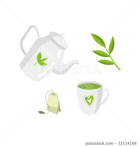 Vector green tea ceremony set flat isolated Vector green tea ceremony set flat isolated 32514106