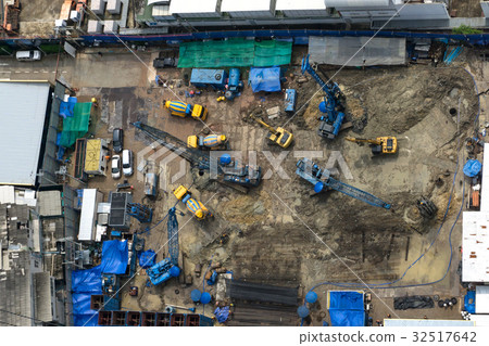 Top view construction site workers are building 32517642