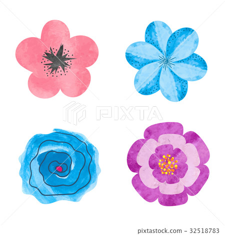 Set of abstract watercolor flowers, vintage style 32518783