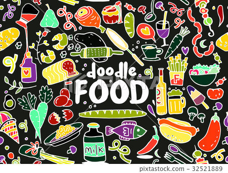 food oodles elements sketch background. Vector 32521889