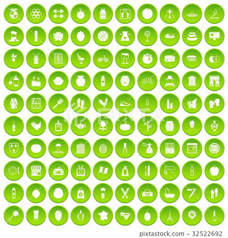 100 beauty product icons set green circle 32522692