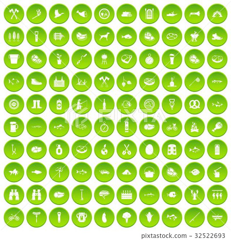 100 BBQ icons set green circle 100 BBQ icons set green circle 32522693