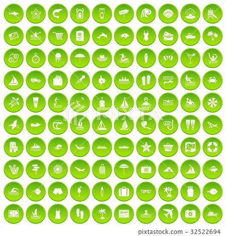 100 beach icons set green circle 100 beach icons set green circle 32522694