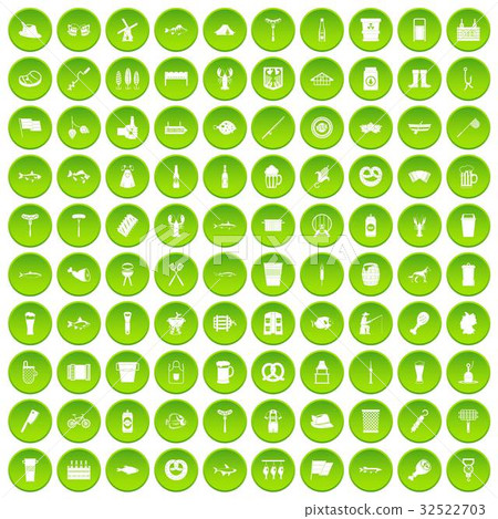 100 beer icons set green circle 32522703
