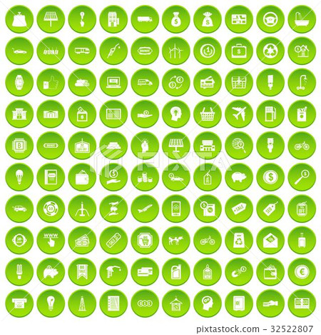 100 economy icons set green circle 32522807