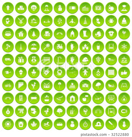 100 kindergarten icons set green circle 32522880