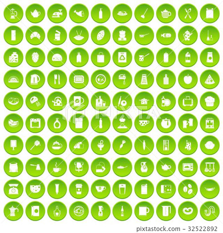 100 kitchen icons set green circle 32522892